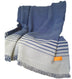 Blue and Gray Woven Microfiber Striped Throw Blanket with Fringe - Minihomy