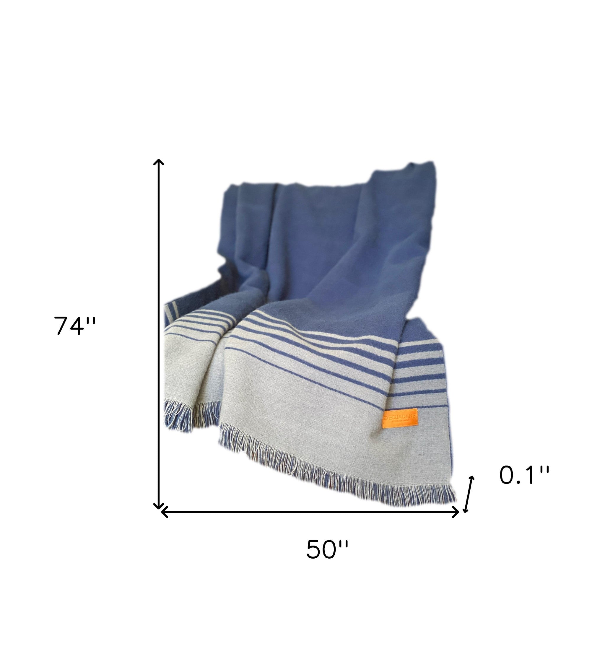 Blue and Gray Woven Microfiber Striped Throw Blanket with Fringe - Minihomy