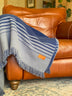 Blue and Gray Woven Microfiber Striped Throw Blanket with Fringe - Minihomy