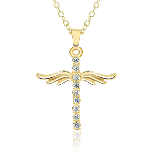 Simple Cross Diamond Angel Wings Pendant