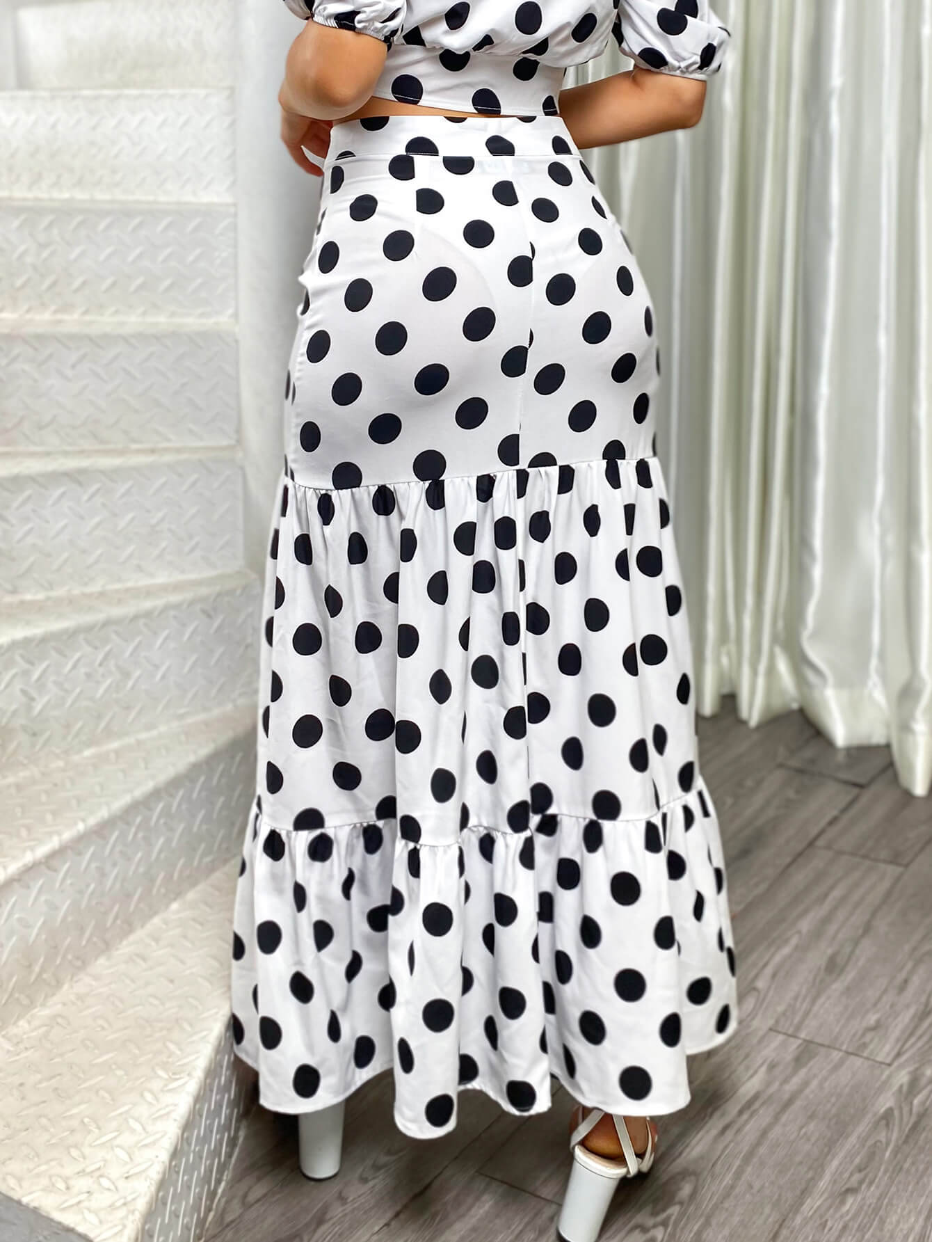 Polka Dot Tiered Button Front Skirt - Minihomy