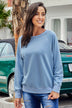 Round Neck Raglan Sleeve Exposed Seam Sweatshirt - Minihomy