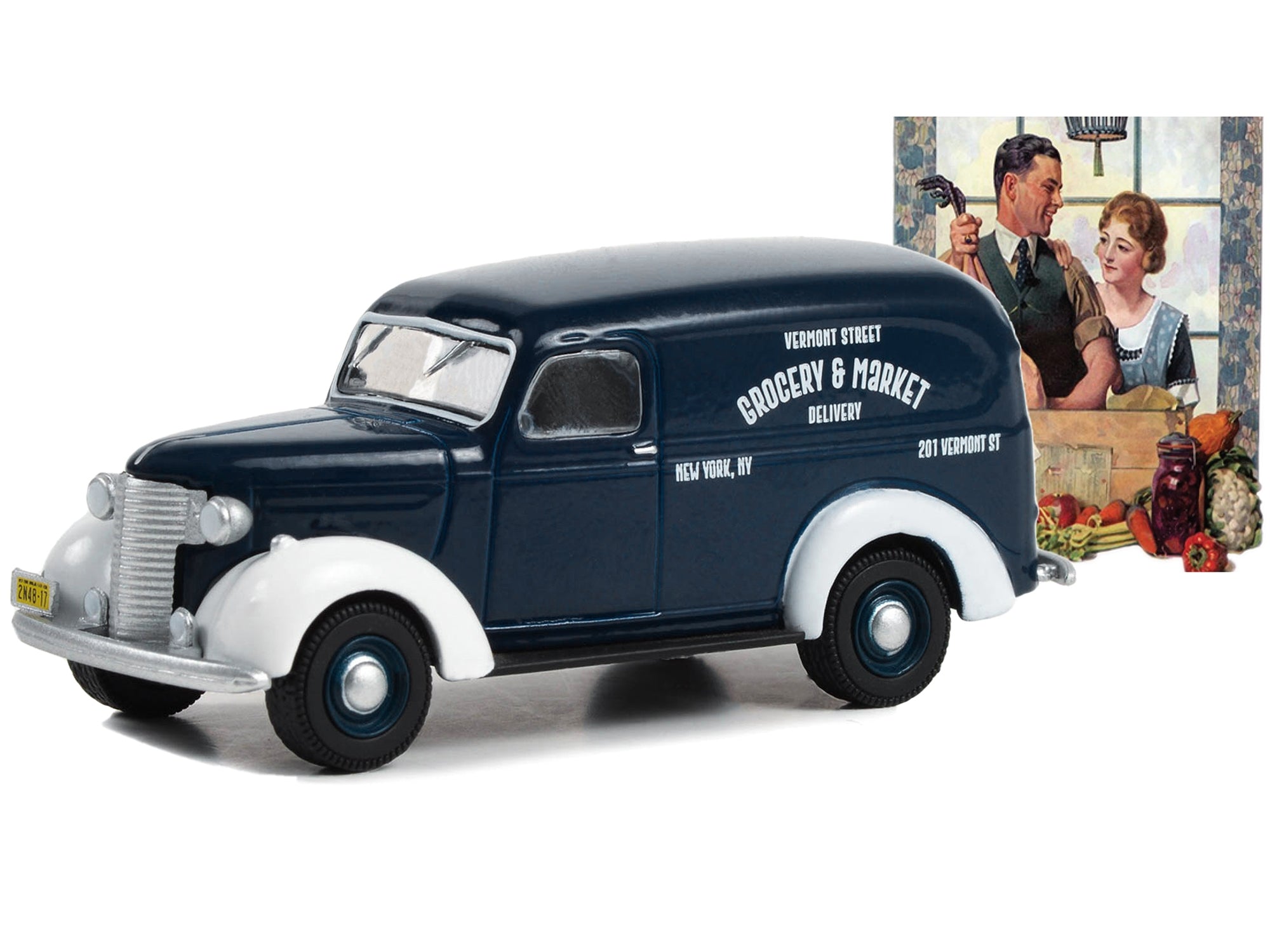 1939 Chevrolet Panel Truck Dark Blue with White Fenders "Grocery & Market Delivery" "Norman Rockwell" Series 5 1/64 Diecast Model Car by Greenlight - Minihomy