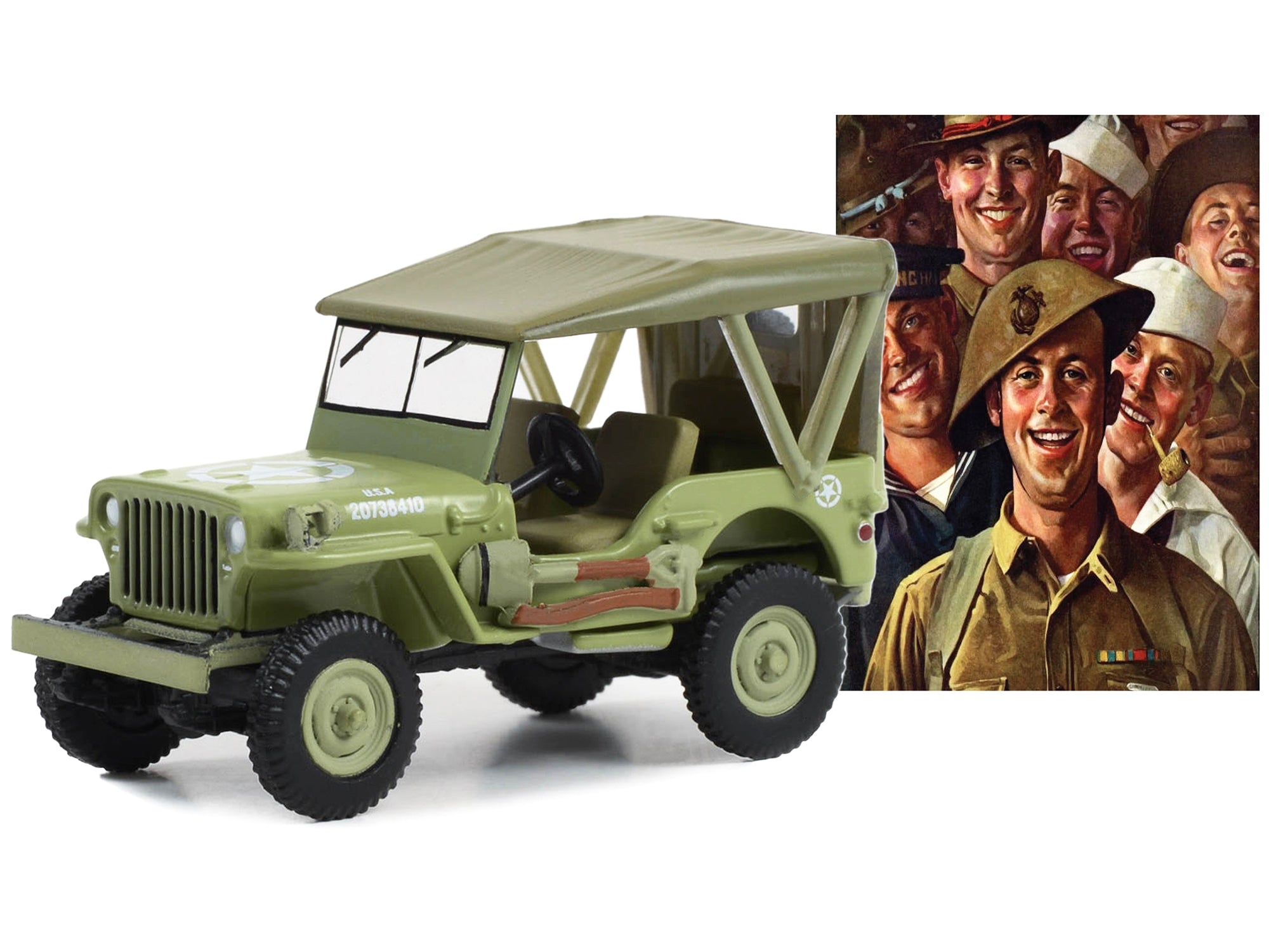 1945 Willys MB Jeep Light Green "U.S. Army" "Norman Rockwell" Series 5 1/64 Diecast Model Car by Greenlight - Minihomy