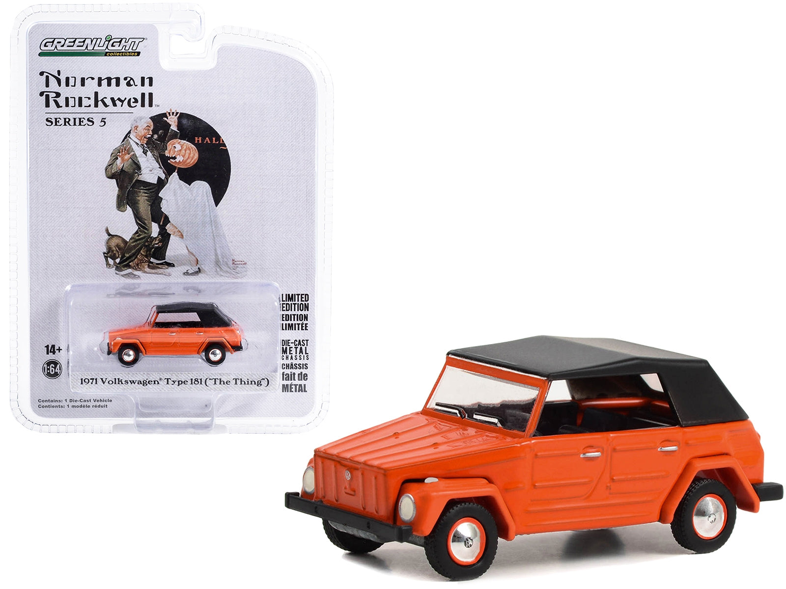 1971 Volkswagen Thing (Type 181) Orange with Black Top "Trick or Treat" "Norman Rockwell" Series 5 1/64 Diecast Model Car by Greenlight - Minihomy