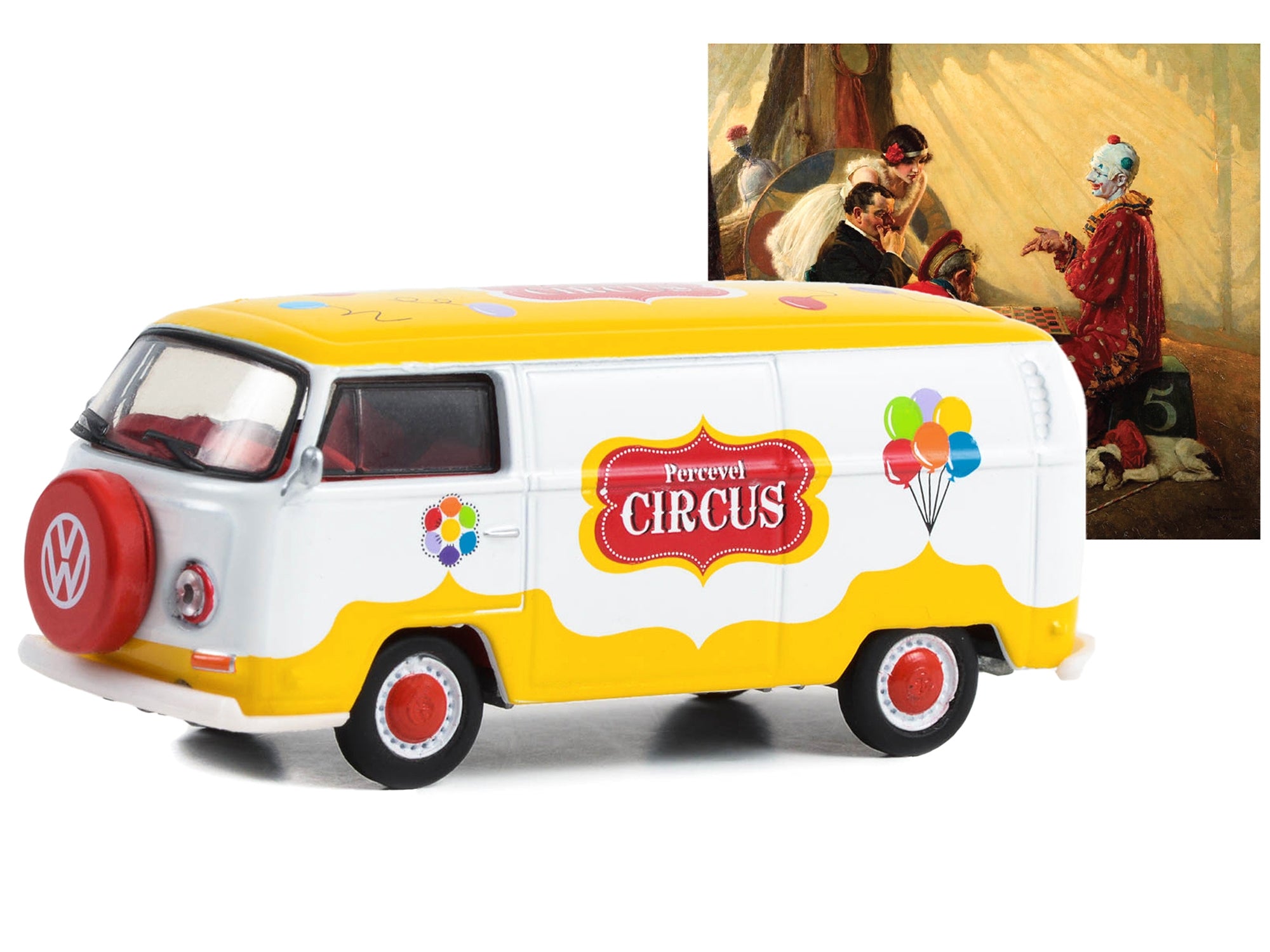 1971 Volkswagen Type 2 Panel Van Yellow and White with Red Interior "Percevel Circus" "Norman Rockwell" Series 5 1/64 Diecast Model Car by Greenlight - Minihomy