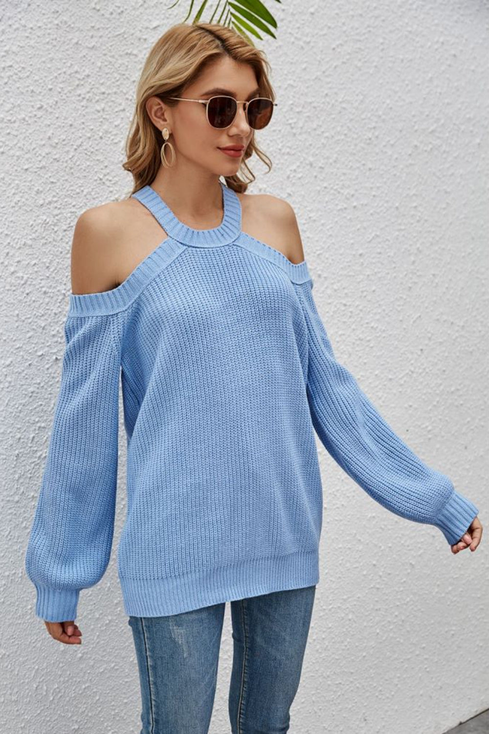 Cutout Cold-Shoulder Rib-Knit Sweater