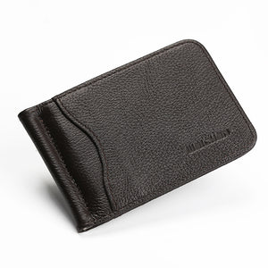 Man of men's wallet short casual embossed wallet ultra-thin mini metal clip PU leather wallet card package.
