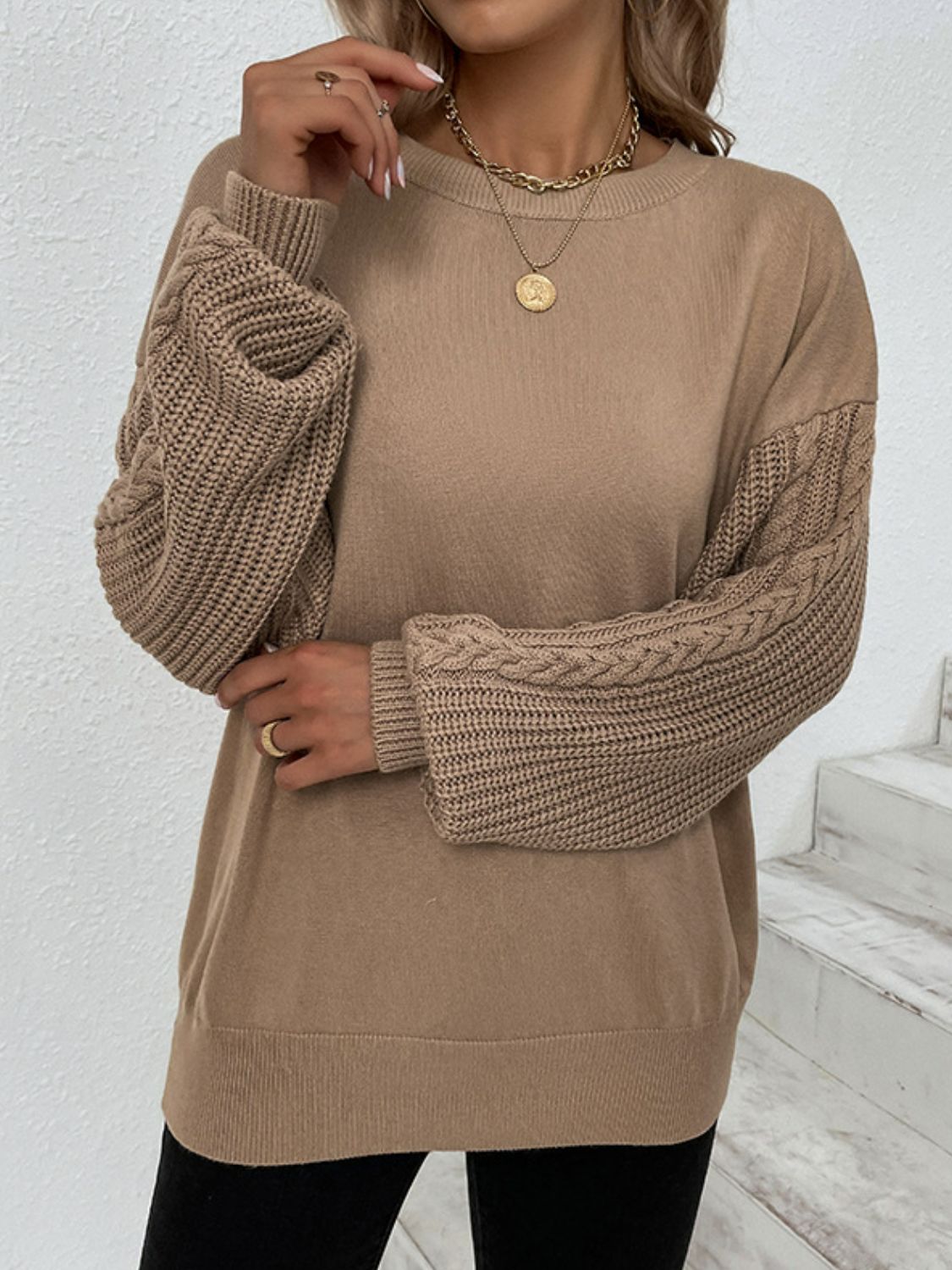 Cable-Knit Ribbed Trim Sweater - Minihomy