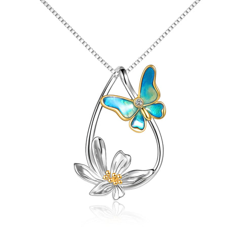 Sterling Silver Gold Plated  Daisy Butterfly Pendant Necklace Jewelry Gifts
