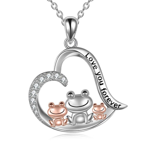 Frog Necklace Jewelry for Women Sterling Silver Frog Family Heart Pendant