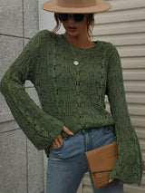 Openwork Dropped Shoulder Knit Top - Minihomy