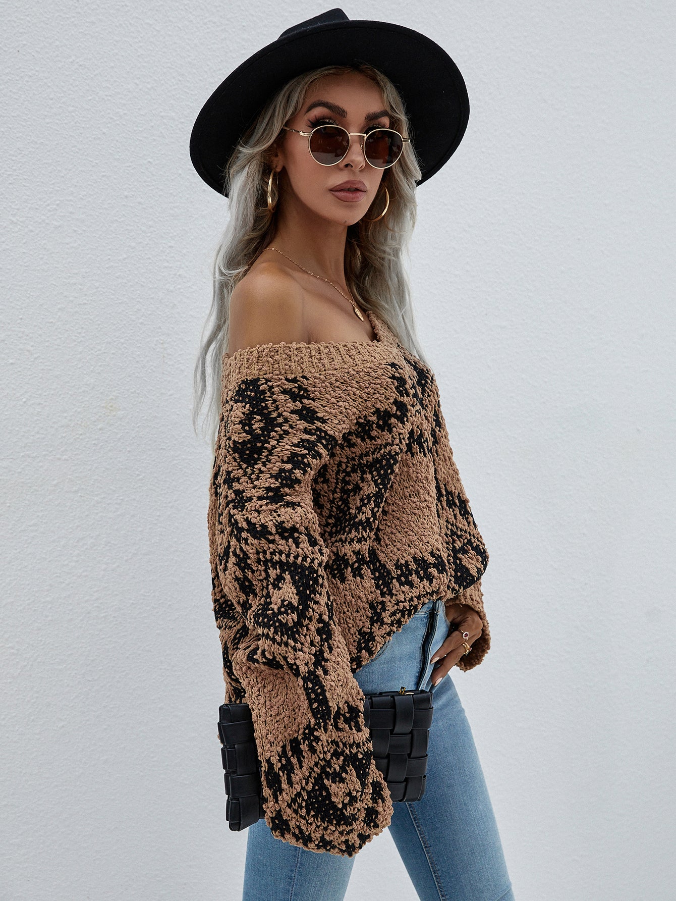 Geometric Print Chunky Knit Sweater - Minihomy