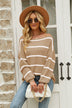 Striped Rib-Knit Off-Shoulder Sweater - Minihomy