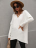 Ribbed V-Neck Open Back Tunic Sweater - Minihomy