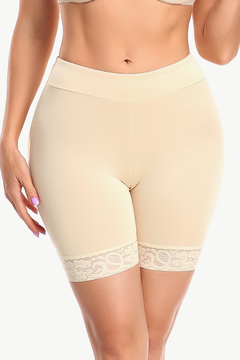 Full Size Lace Trim Lifting Pull-On Shaping Shorts - Minihomy