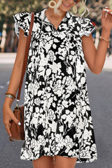 Floral Tie Neck Butterfly Sleeve Dress - Minihomy