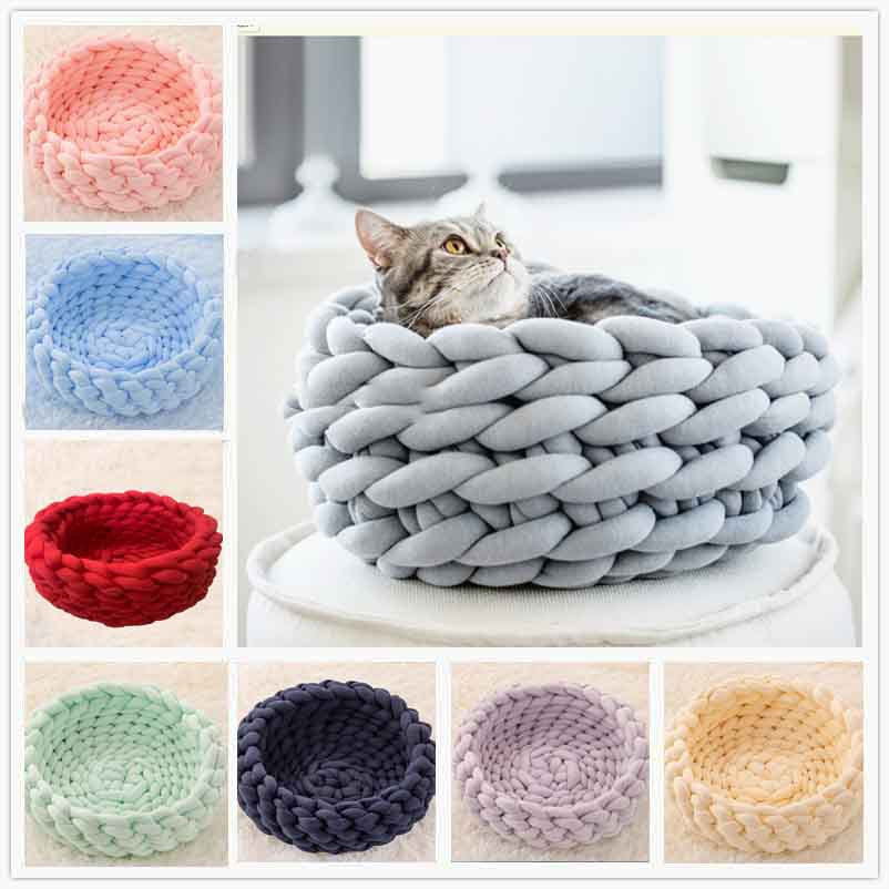 Cat House Cushion Soft Long Plush Warm Pet Mat Cute Kennel Cat Sleeping Basket Bed Round Fluffy Comfortable Touch Pet Products - Minihomy
