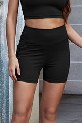 Exposed Seam Decorative Button Yoga Shorts - Minihomy