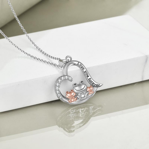 Frog Necklace Jewelry for Women Sterling Silver Frog Family Heart Pendant
