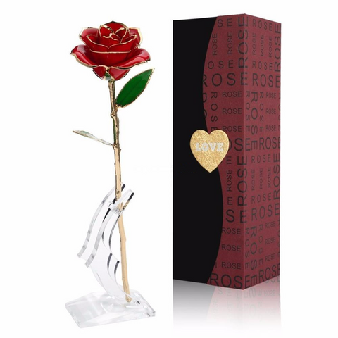 Love Forever Long Stem 24K Gold Foil Trim Rose Flower With B