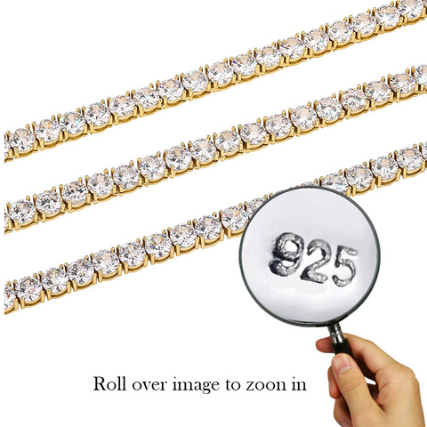 Micro zircon necklace single row 4mm-6mm men's hip hop 3-fork tennis chain