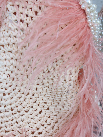 Handmade Pearl Ostrich Hair Natural Straw Women's Bag