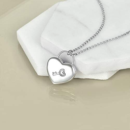 Locket Necklace 925 Sterling Silver Heart Lock and Key Jewelry that Holds Pictures