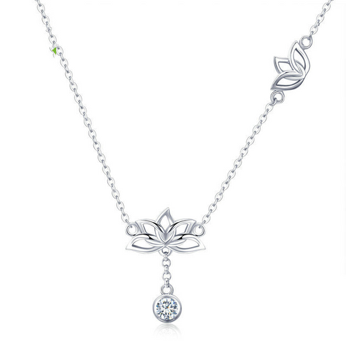 S925 Sterling Silver Lotus   Necklace Electroplated Clavicle Chain