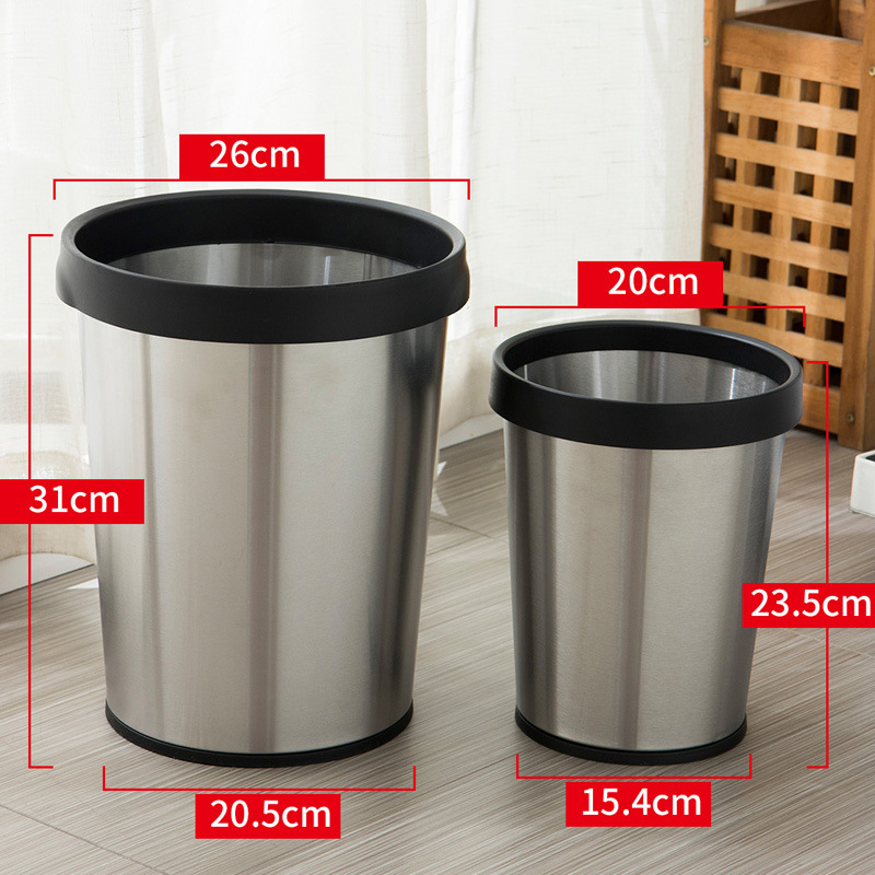 Cross Border Stainless Steel Circular Bag Type Garbage Bucket Office Hotel, A Set Of 2 Uncovered Garbage Cans