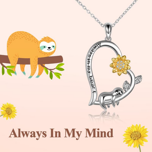 Sloth Gifts for Women Sterling Silver Sloth Necklace Always in My Heart Animal Pendant Necklace for Women