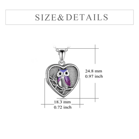 Owl Necklace Sterling Silver Owl Heart Locket Necklace For Mom
