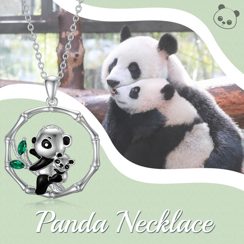Sterling Silver Mother and Daughter Pendant Necklace Panda Bear Jewelry