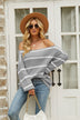 Striped Rib-Knit Off-Shoulder Sweater - Minihomy