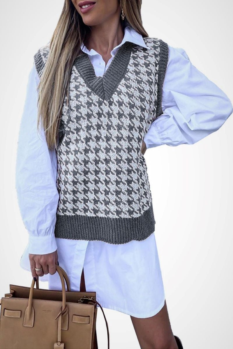 Houndstooth Pattern Sweater Vest