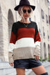 Color Block Long Sleeve Round Neck Sweater - Minihomy