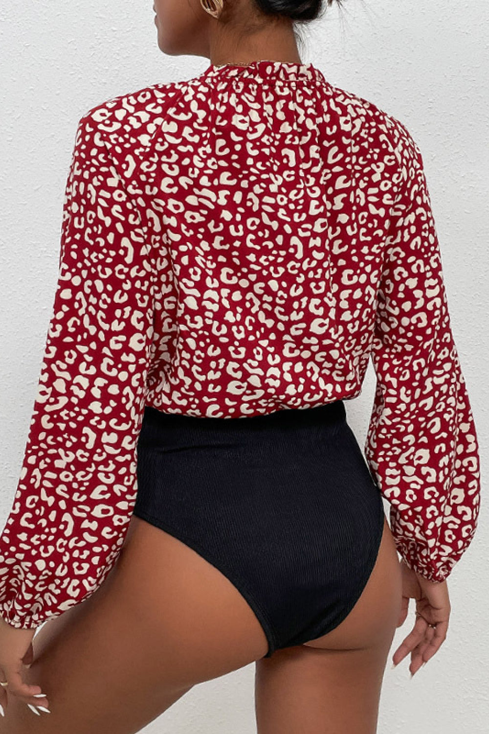 Leopard Print Bubble Sleeve Bodysuit - Minihomy