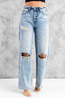 Distressed Raw Hem Wide Leg Jeans - Minihomy