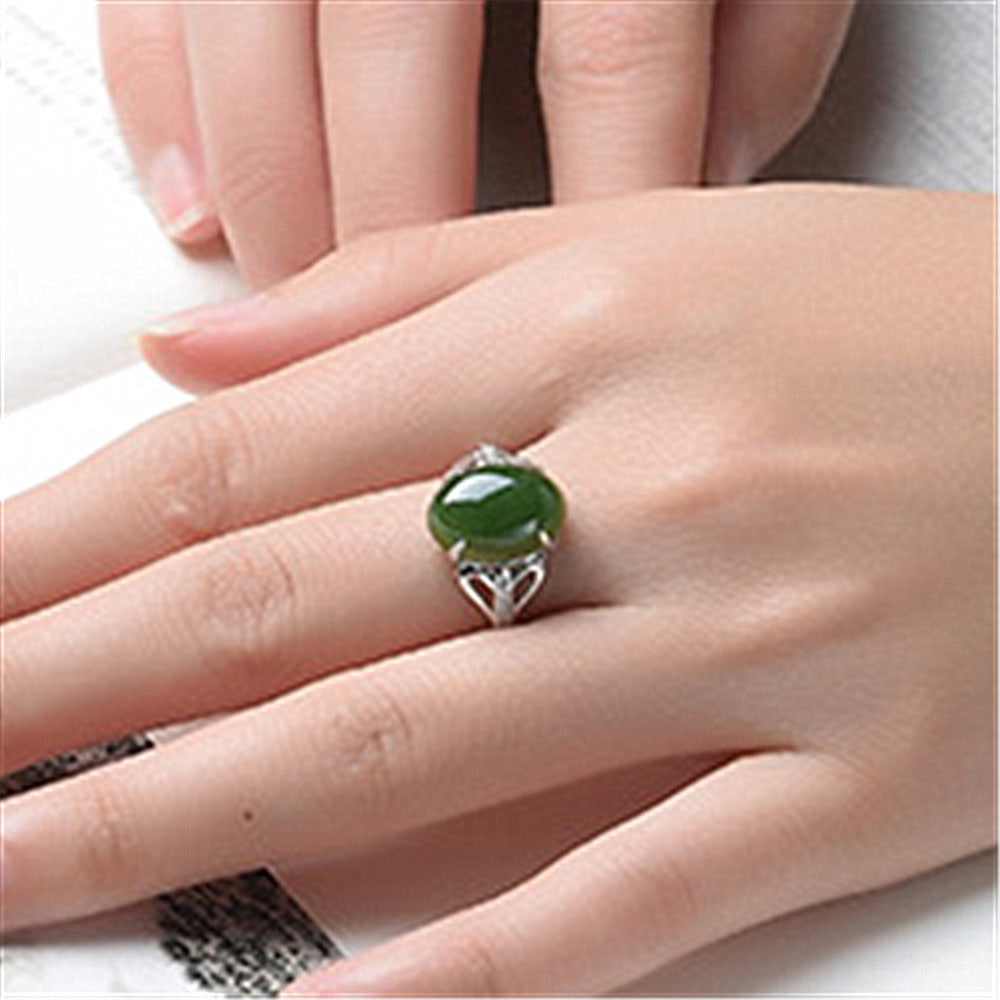 Green Agate Ring Simple Retro