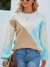 Color Block Round Neck Lantern Sleeve Sweater - Minihomy