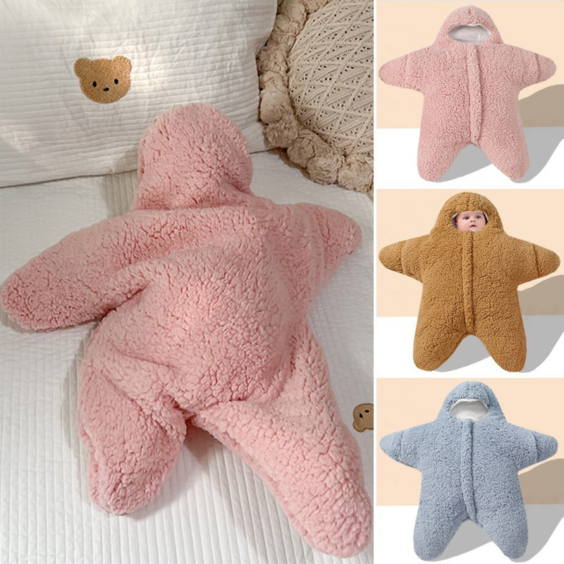 Newborn Baby Starfish Sleeping Bag - Lamb Velvet, Thick Cotton, Perfect for Winter Outings - Male and Female Babies