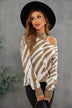 Zebra Print Mock Neck Cold Shoulder Sweater