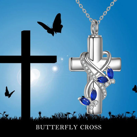 Butterfly Cross Urn Necklace for Ashes Memorial Cremation Ashes Butterlfy Urn Pendant Keepsake Jewelry Urn