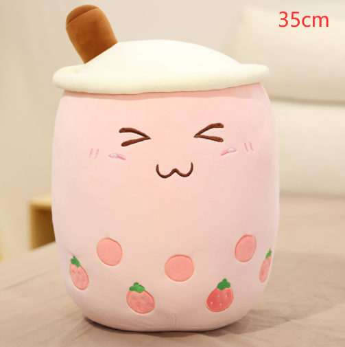 Cute Fruit Drink Plush Stuffed Soft Strawberry Milk Boba Tea Plush