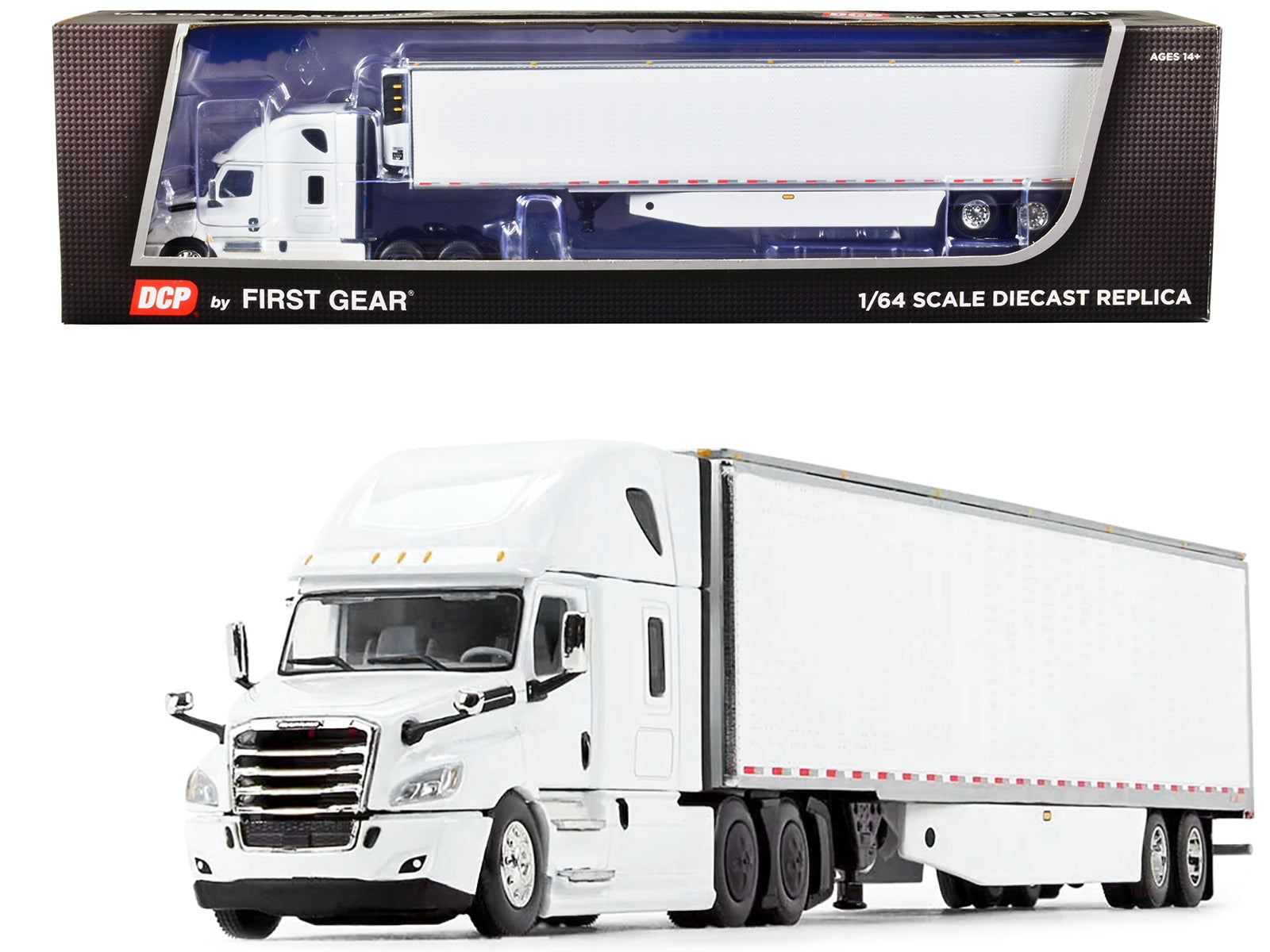 2018 Freightliner Cascadia High Roof Sleeper Cab with 53' Utility Refrigerated Trailer White 1/64 Diecast Model by DCP/First Gear - Minihomy