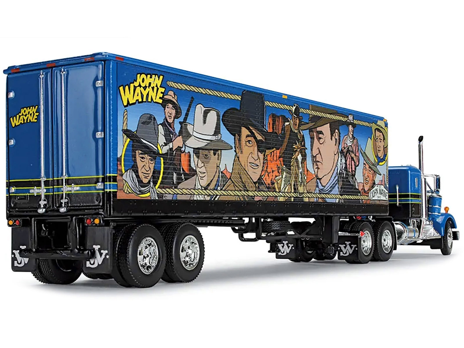 Kenworth W900A with Sleeper and 40' Vintage Trailer "John Wayne: Comic Edition" Blue with Black Stripes 1/64 Diecast Model by DCP/First Gear