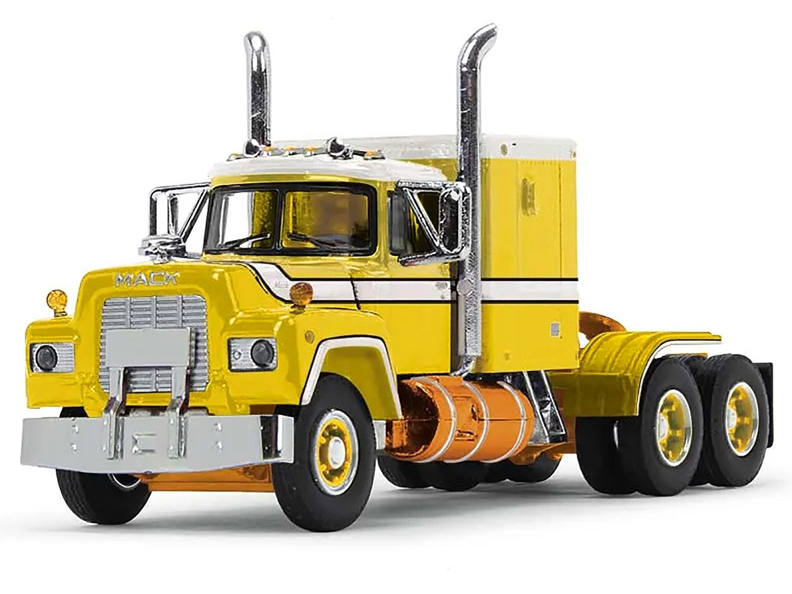 Mack R Sleeper Trio Set of 3 Truck Tractors in Red Blue and Yellow 1/64 Diecast Models by DCP/First Gear - Minihomy