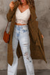 Ribbed Trim Belted Duster Sweater Cardigan - Minihomy