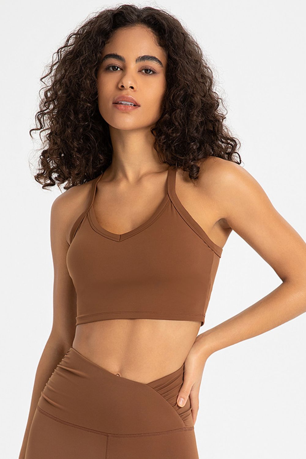 Crisscross Back V-Neck Sports Bra - Minihomy