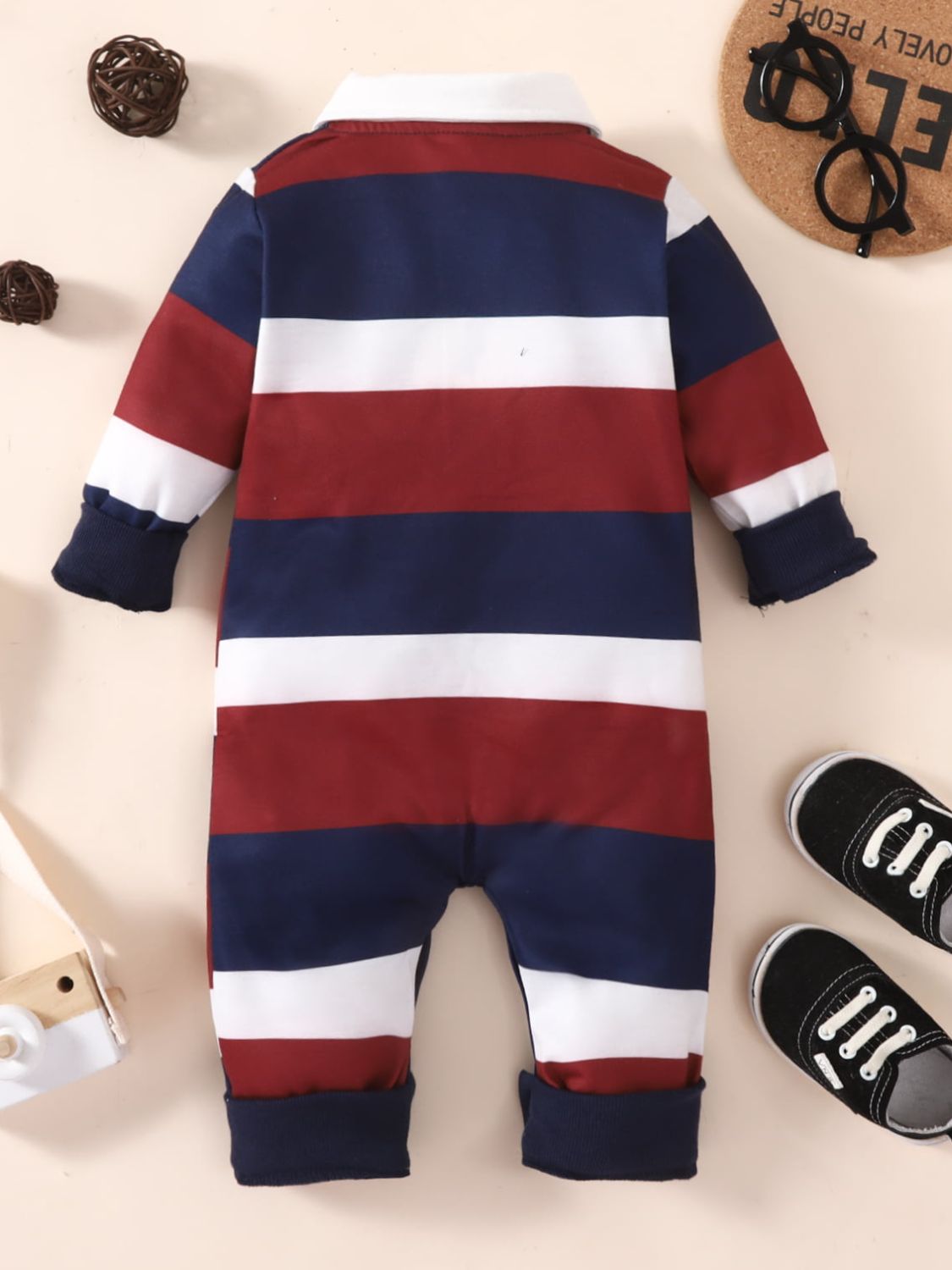 Baby Striped Collared Neck Jumpsuit - Minihomy